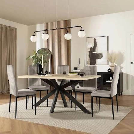 Oura Dining Chairs and Modern Starburst Metal Base Dining Table
