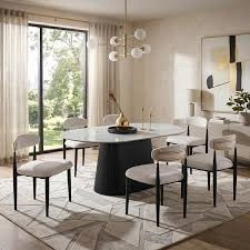 Modern Oval Travertine Marble Dining Table with Conical Base