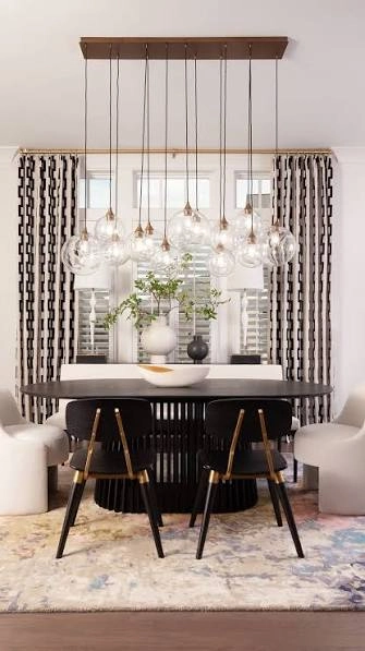 Sylvan Fluted Dark Oak Dining Suite with Multi-Orb Chandelier
