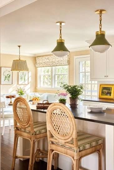 Pillar Natural Woven Rattan Counter Stools at Kitchen Island Bar
